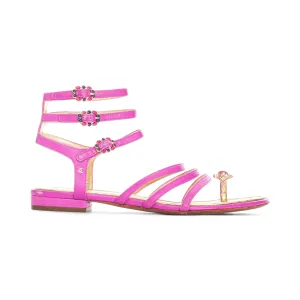 2015 Pink Leather Jewel Toe Gladiator Sandals 38