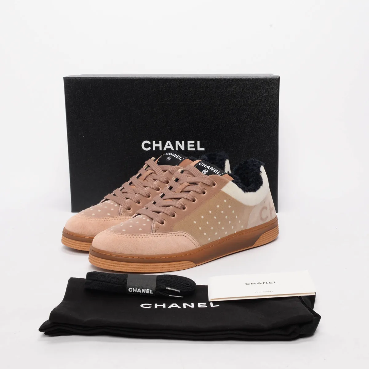 Chanel Beige Mixed Fibers Logo Sneakers 40