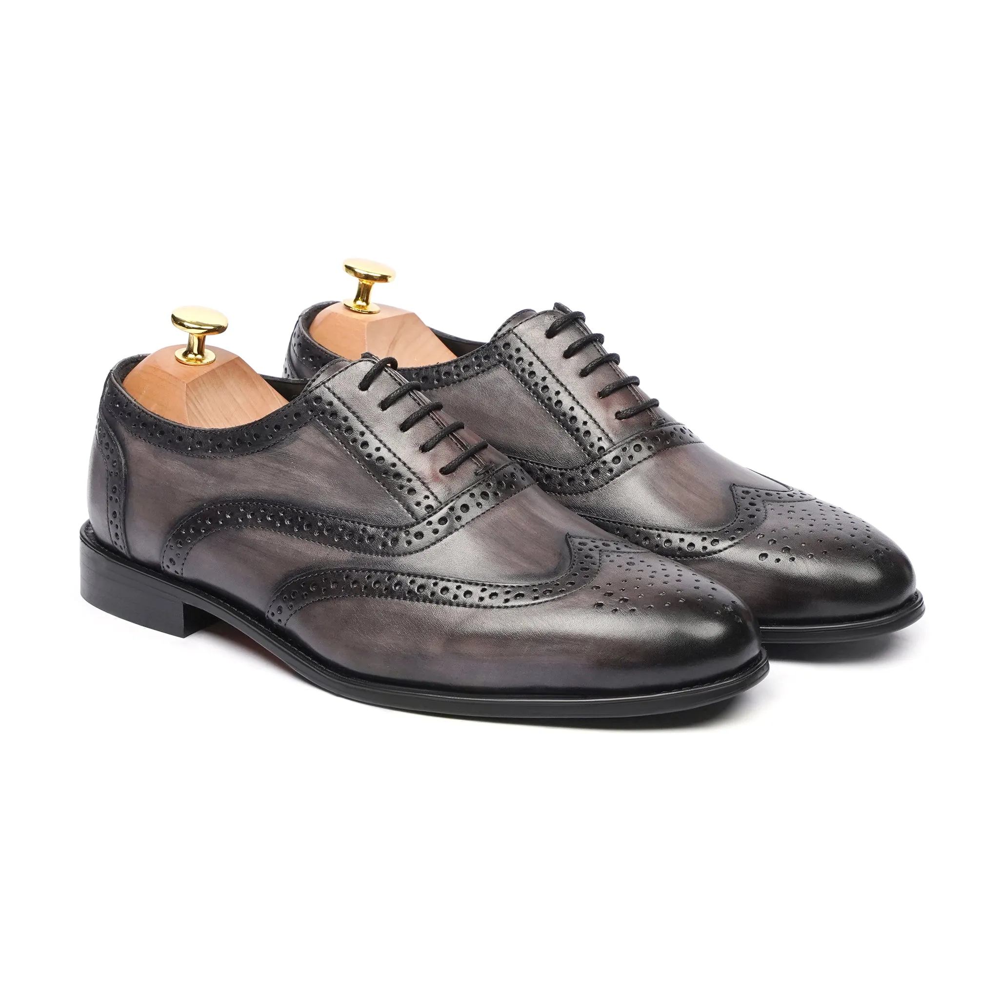 Delmor - Men's Burnished Gray Calf Leather Oxford Shoe