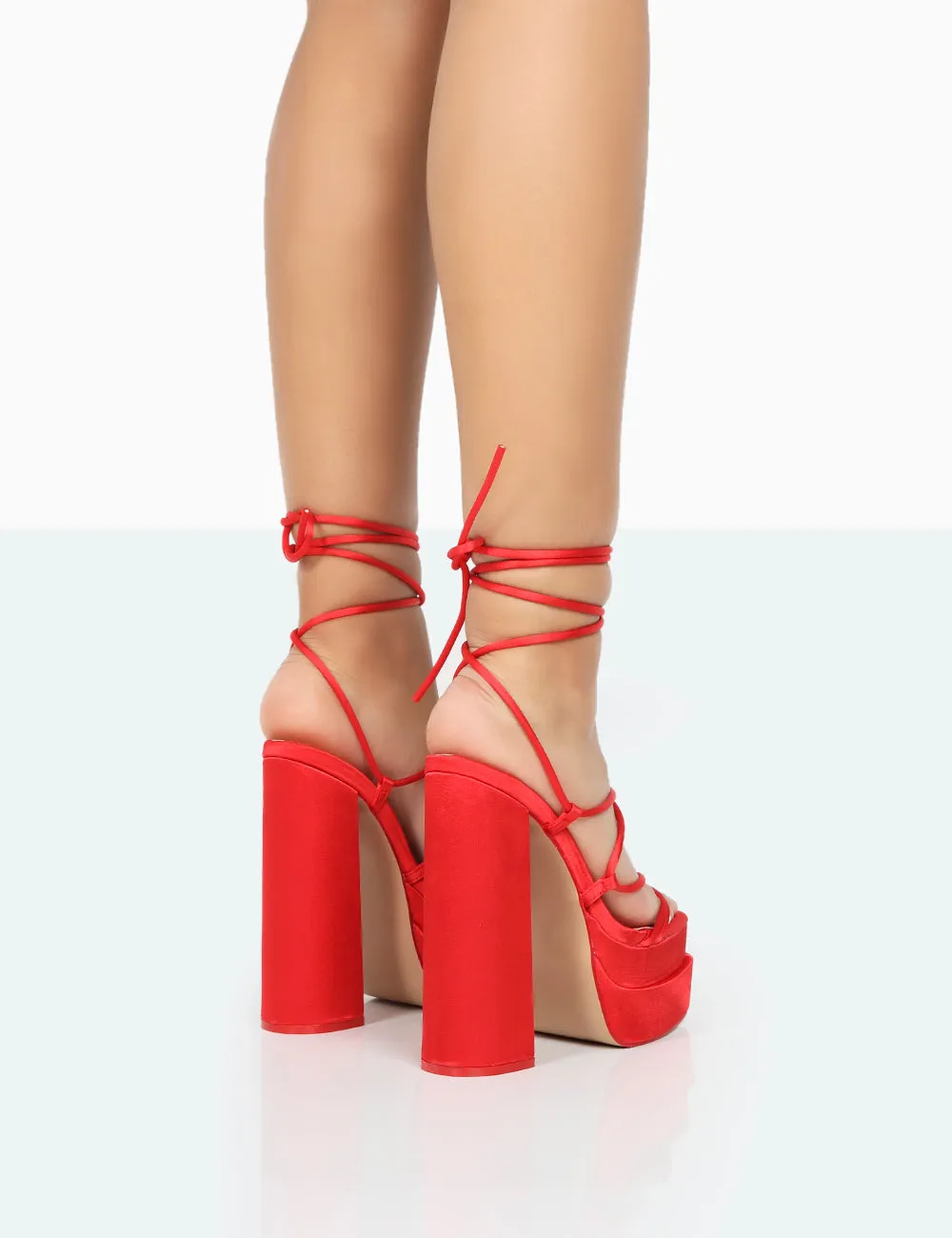 Glow Girl Red Satin PU Lace Up Platform High Heels