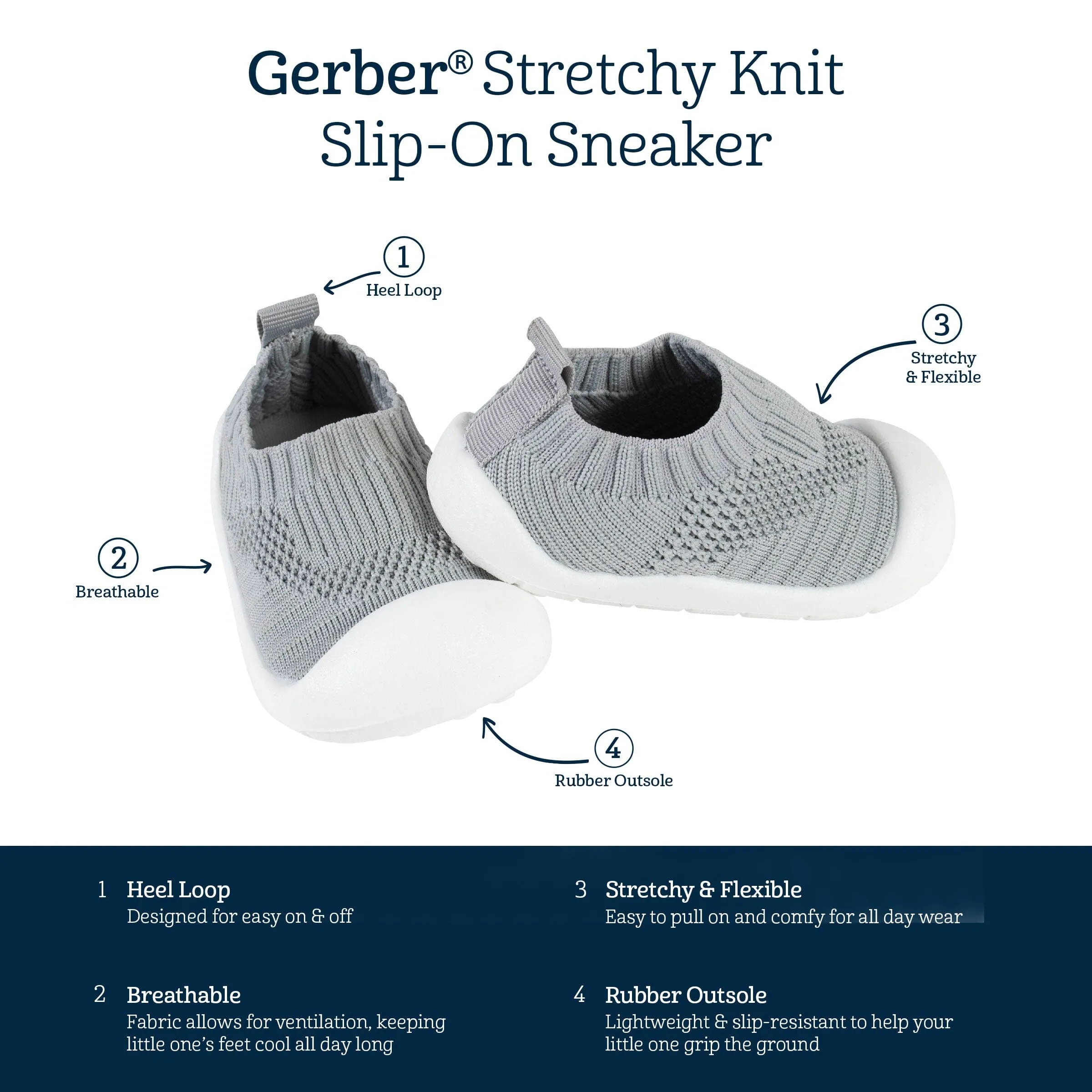 Infant & Toddler Netural Grey Stretchy Knit Slip-On Sneaker