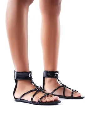 Justice Black Croc Strappy Sandals