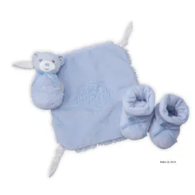 Kaloo Perle Blue Doudou Knot, Bear Rattle Toy and Booties Set