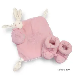 Kaloo Perle Pink Doudou Knot, Bear Rattle Toy and Booties Set