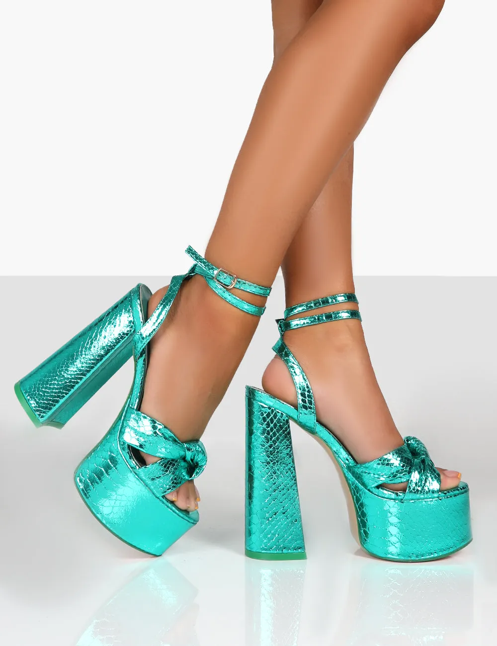 Leo Edition Teal Metallic Platform High Heels