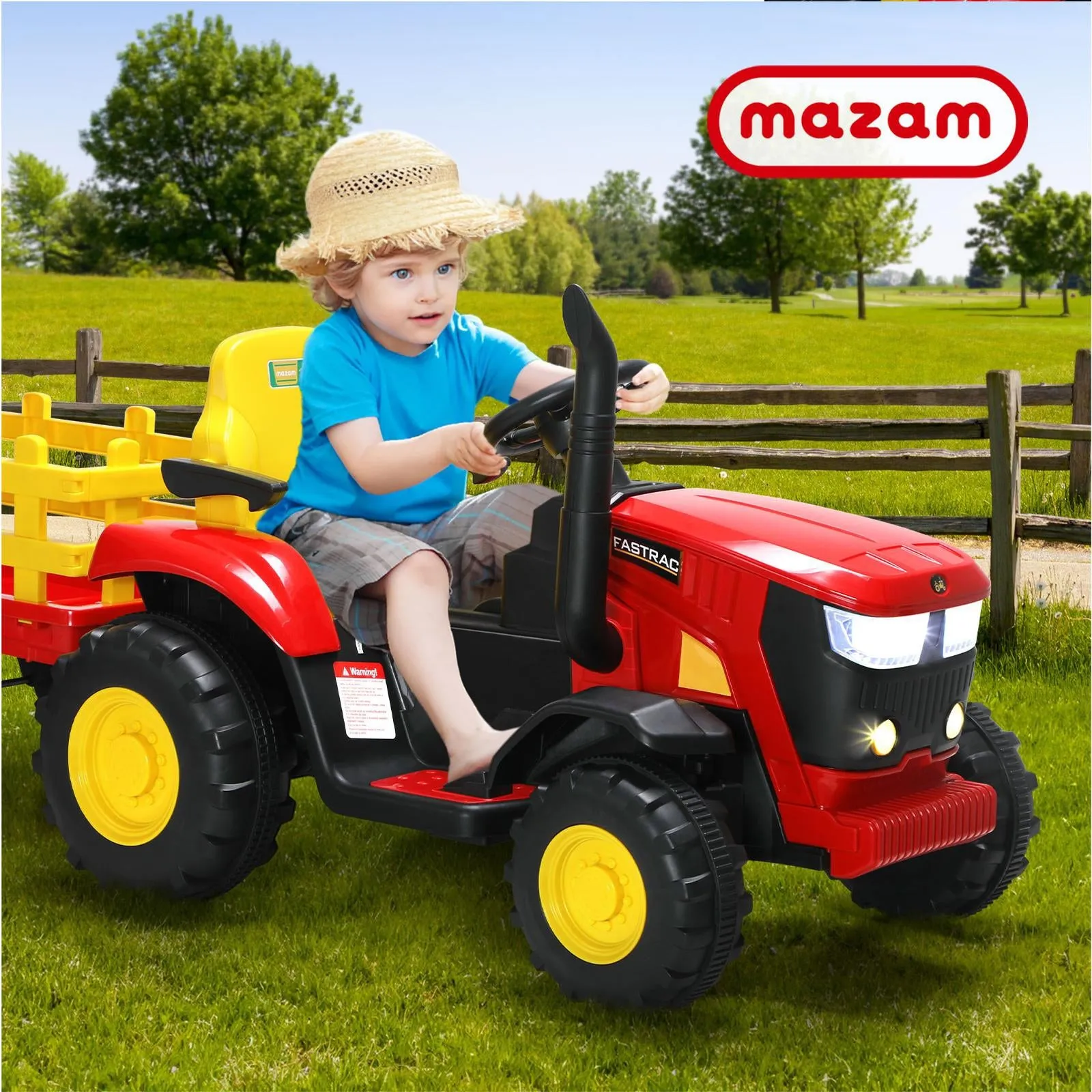 Mazam XL Ride On Tractor 12V Kids Electric Vehicle Toy Cars W/ Trailer Remote