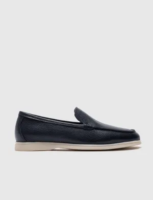 Men Navy Blue Genuine Leather Casual Slip Ons