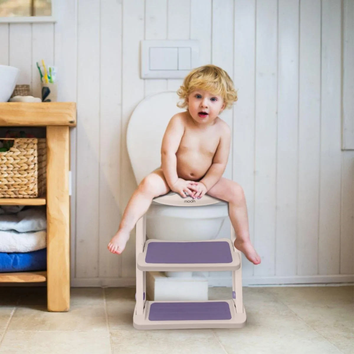 Moon Kids Step Stool Potty Trainer Seat Potty Training White and gold