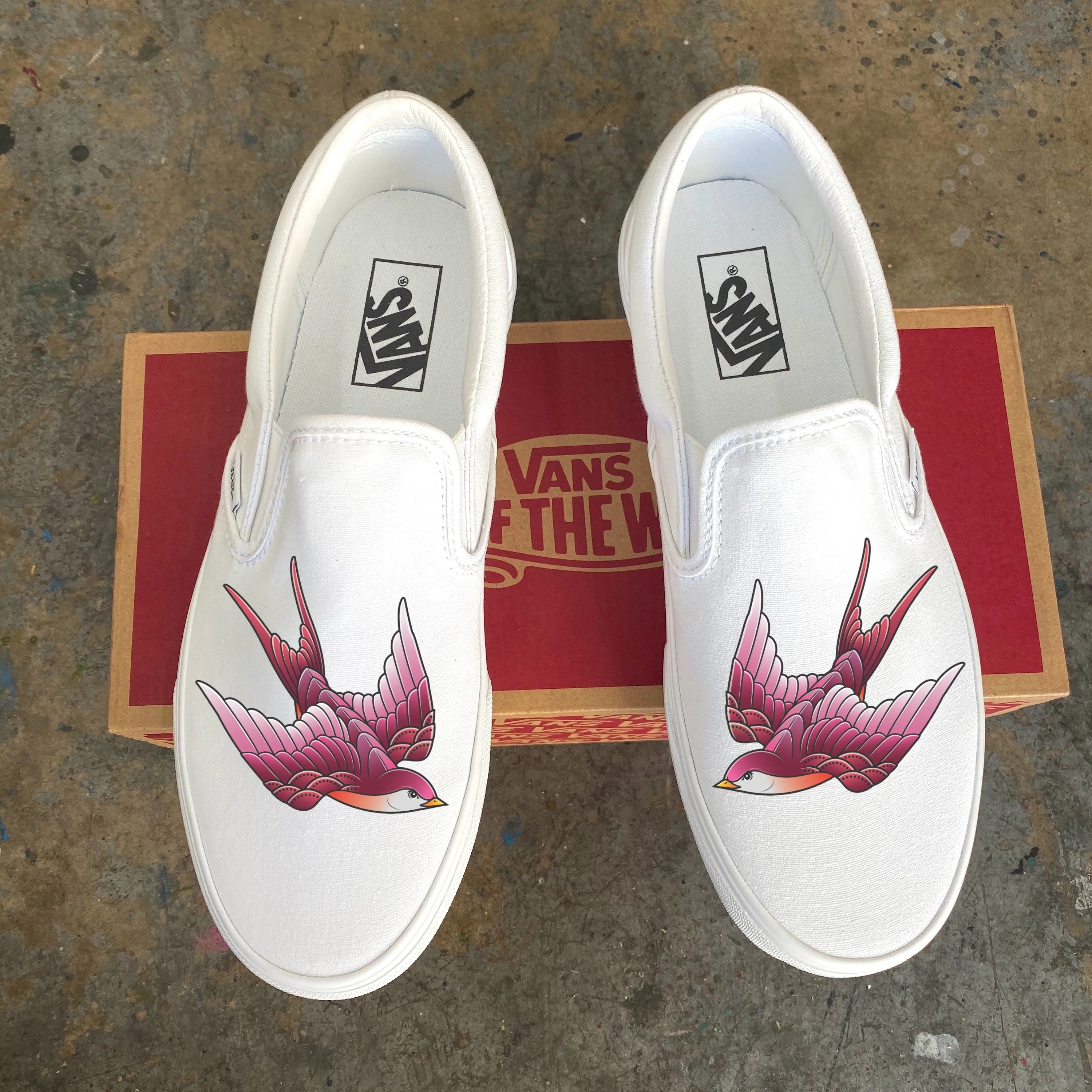 Red Sparrow - White Slip Ons