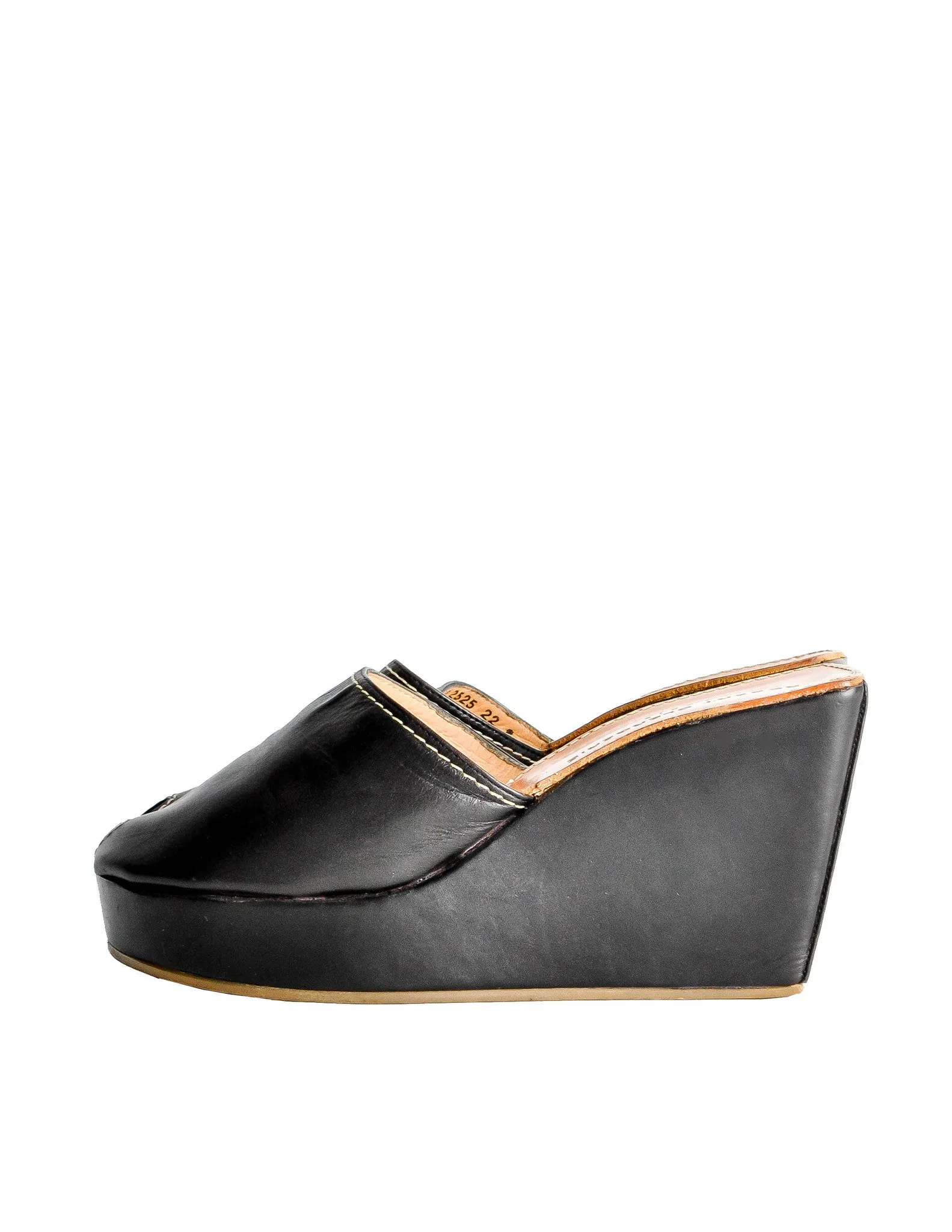 Robert Clergerie Vintage Black Leather Peep Toe Platform Mules