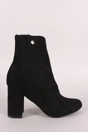 Shoe Republic LA Suede Elastic Gore Chunky Heeled Ankle Boots