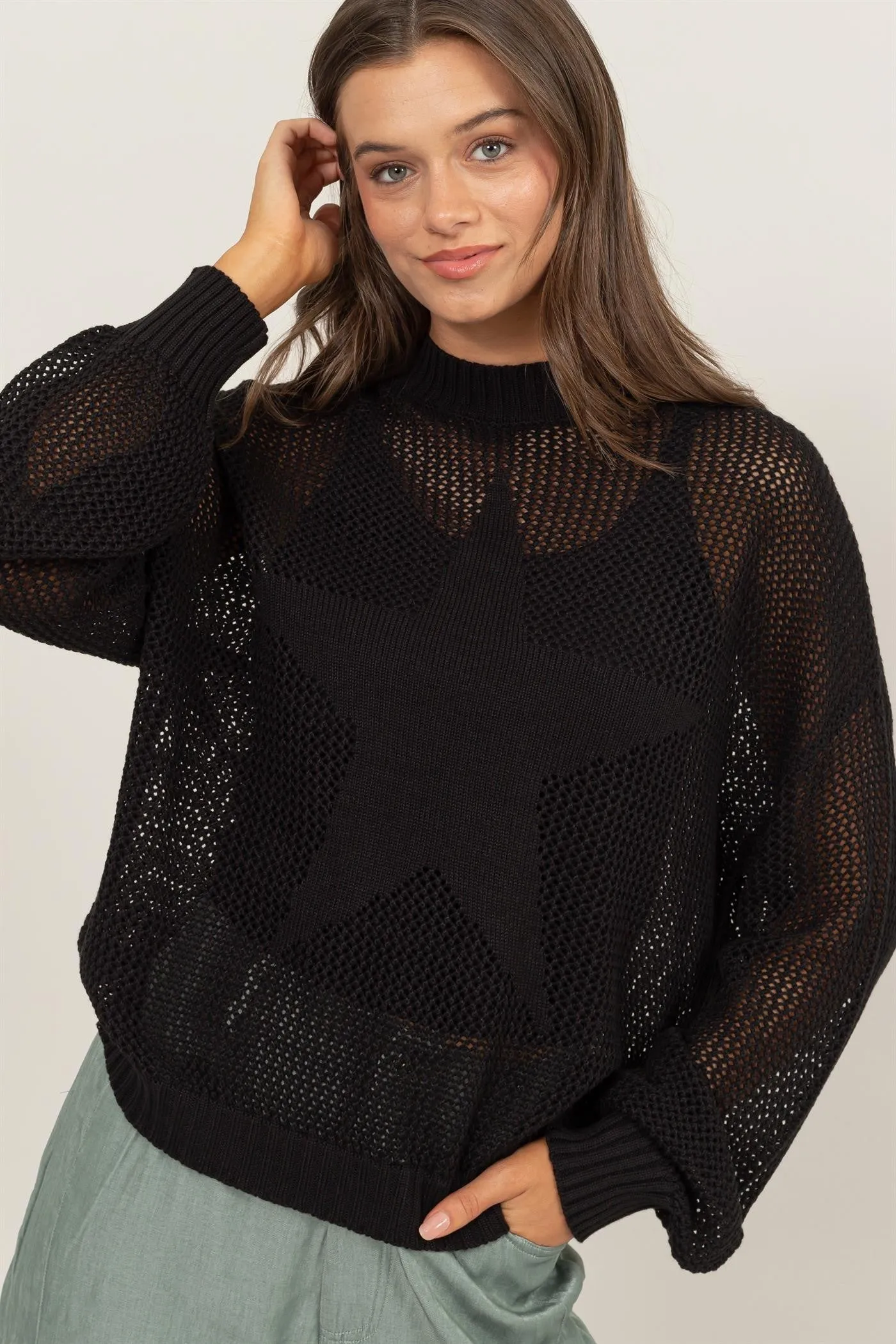 Star Pattern Openwork Knit Cover Up