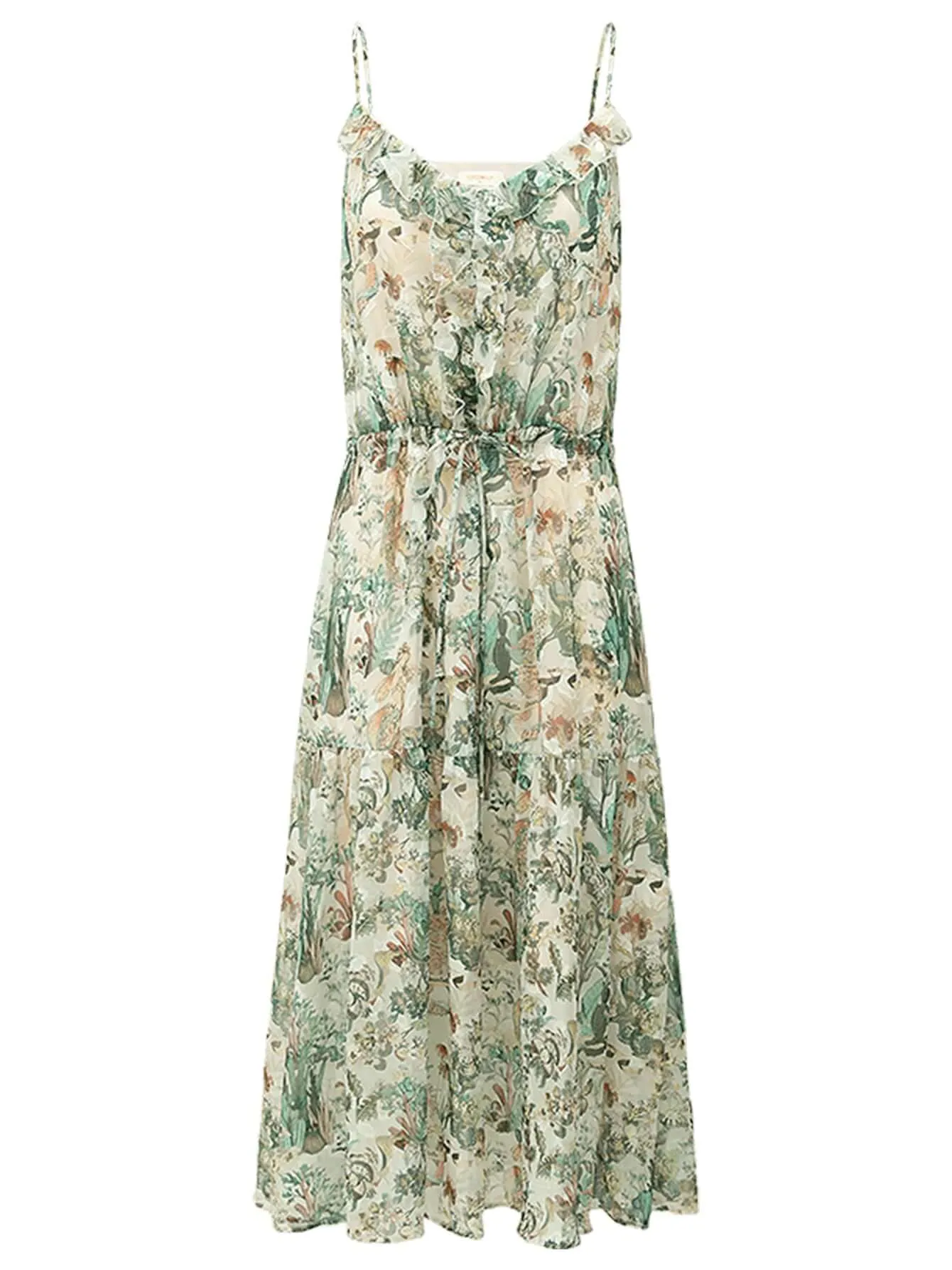 Strappy Floral Green Chiffon Maxi Dress