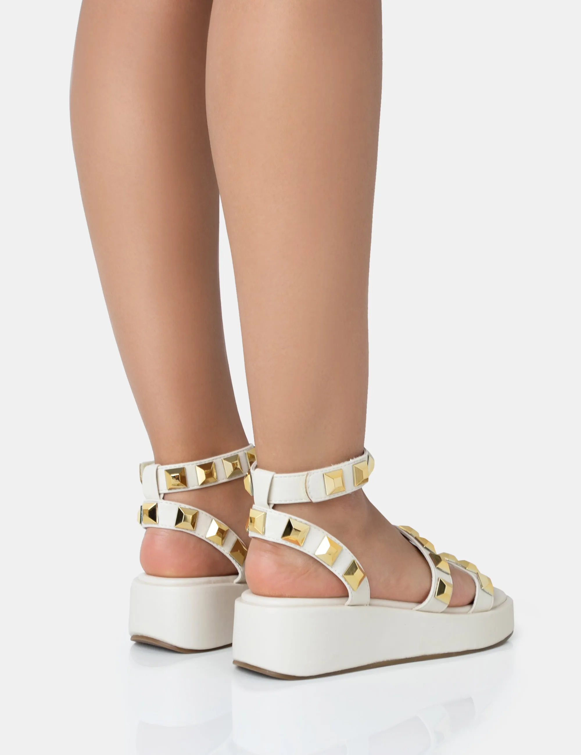 Wade Ecru Studded Strappy Platform Sandals