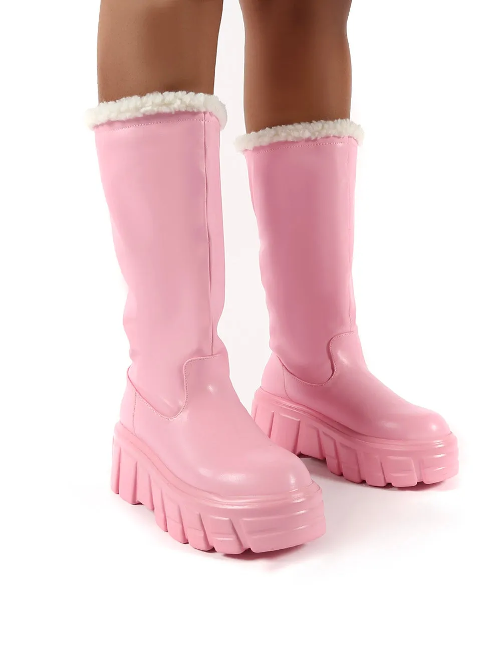 Wynter Pink Shearling Lined Knee High Ankle Boots